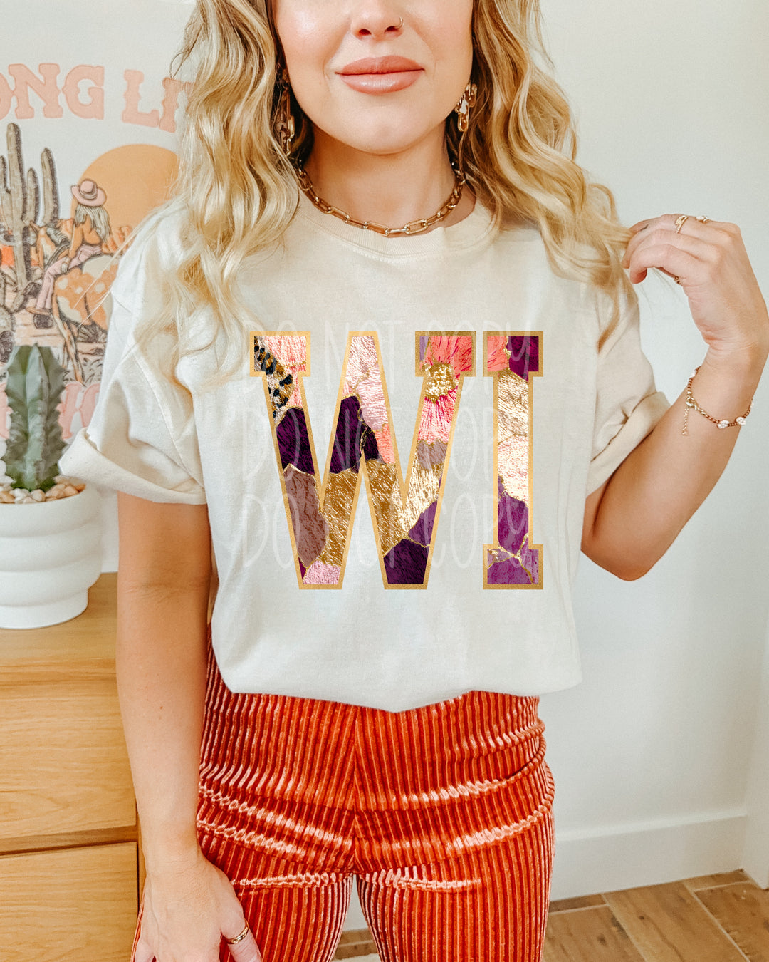 Floral and Gold States DTF Print
