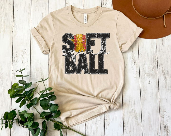 Softball Faux Glitter Titles with Ball DTF Print