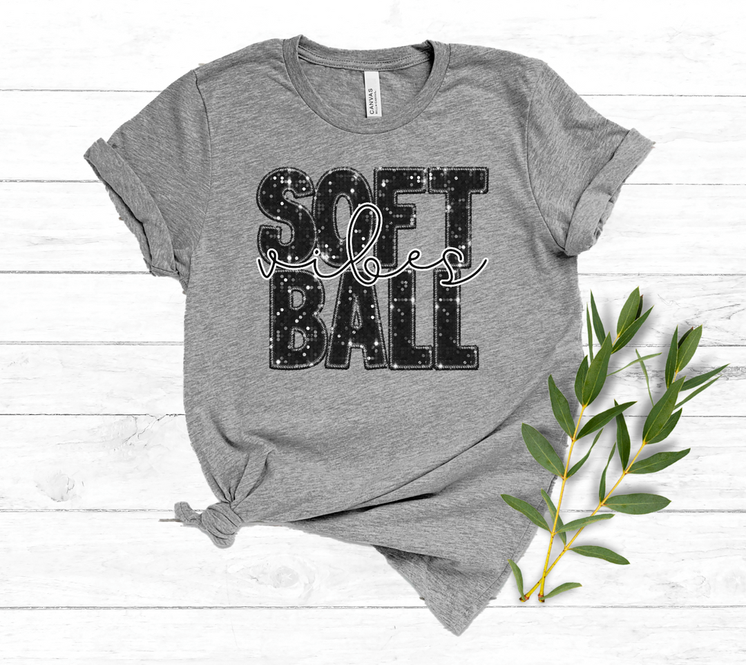 Stacked Softball Vibes Faux Glitter DTF Print