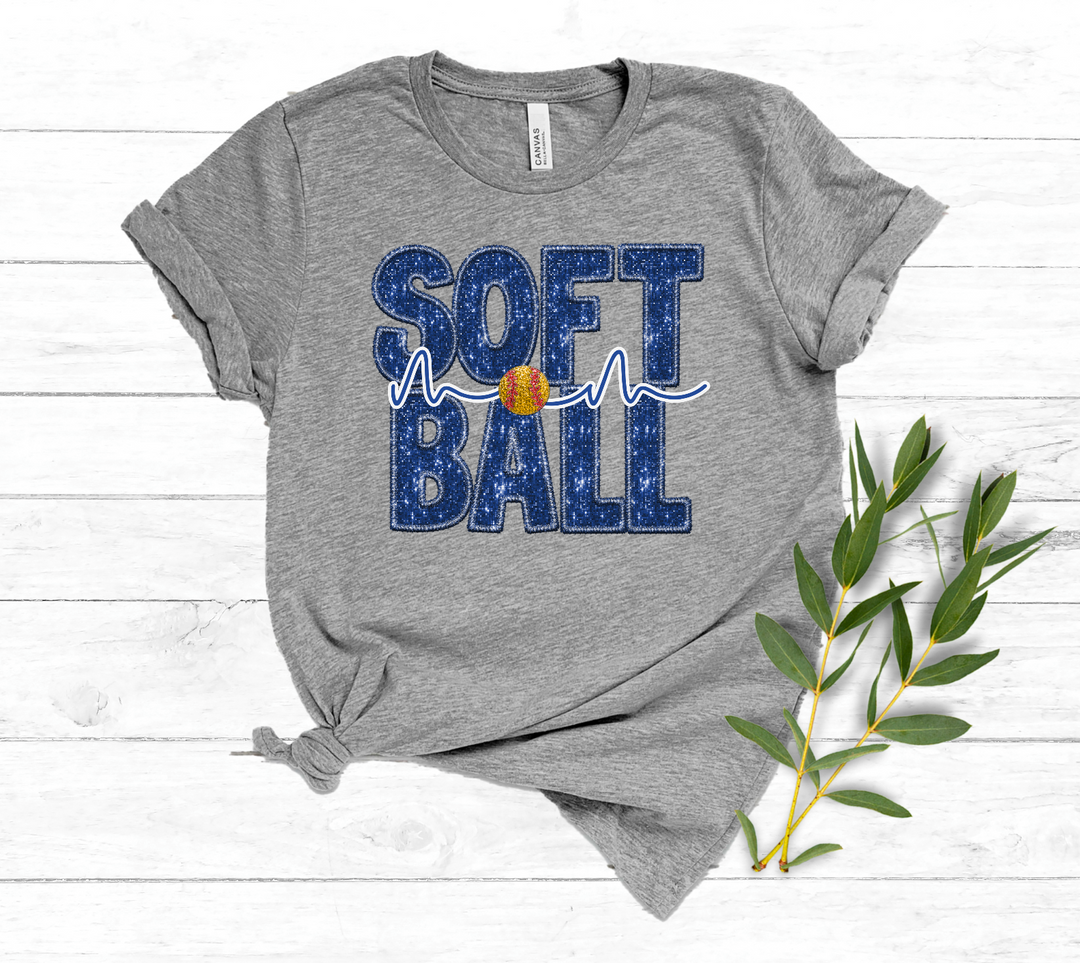 Softball Mom Blue Faux Glitter DTF Print