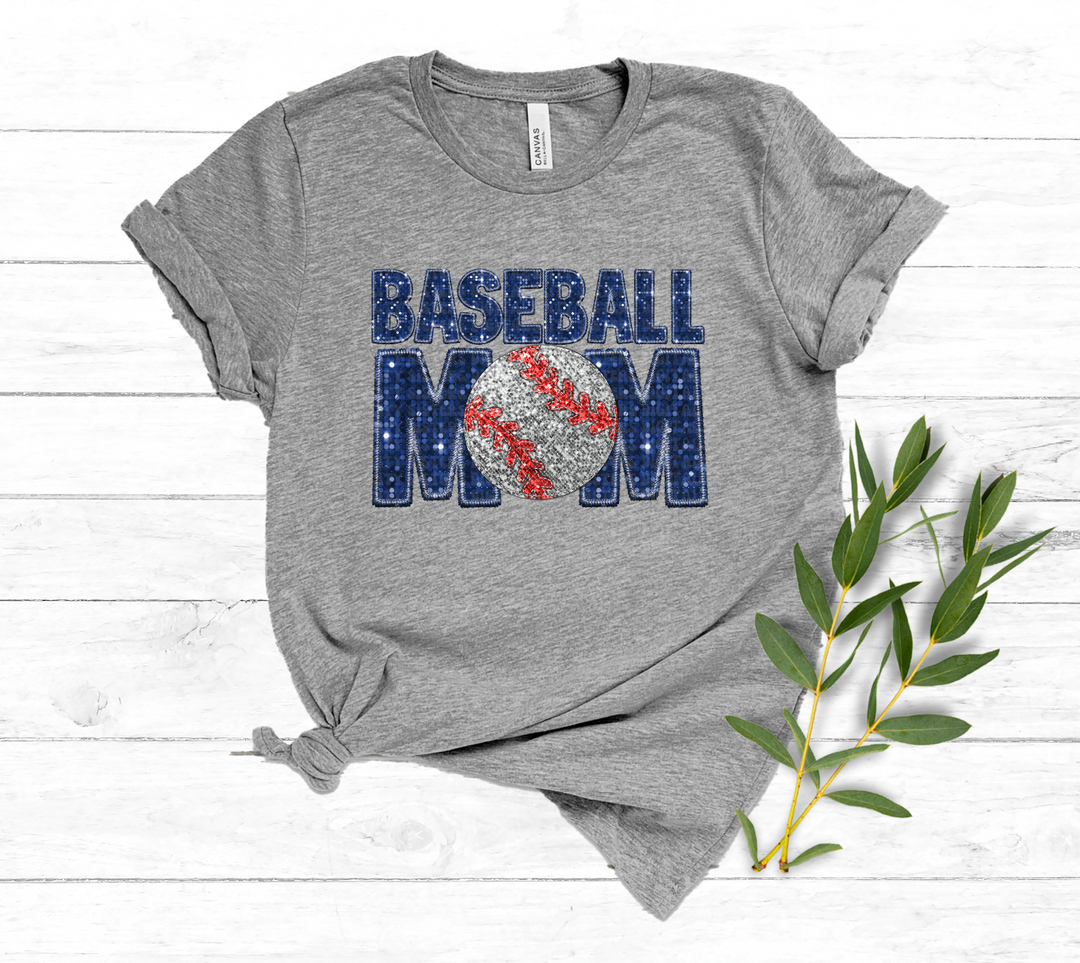 Baseball Mom Blue Faux Glitter DTF Print