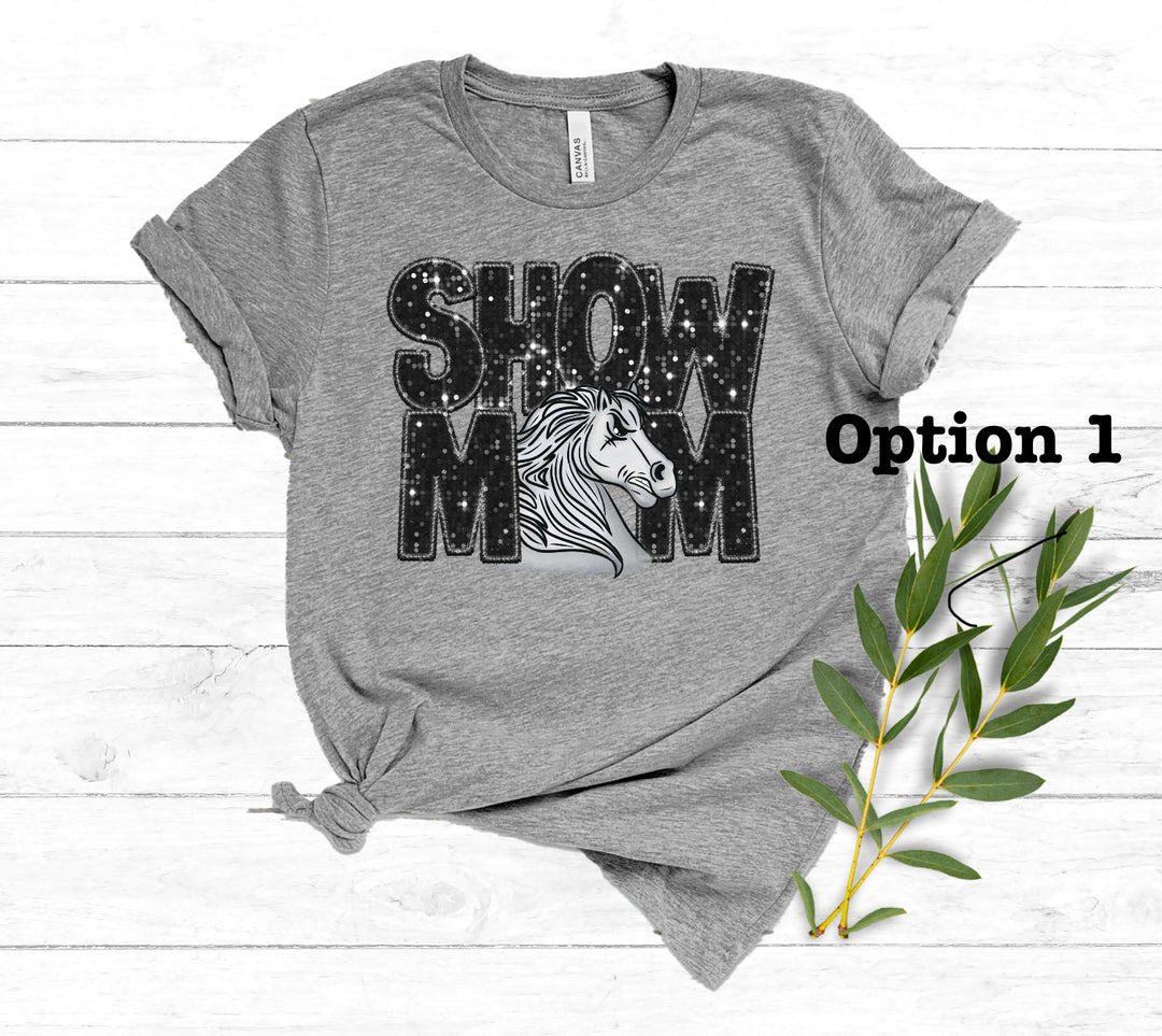 Show Mom with Horse Faux Glitter DTF Print