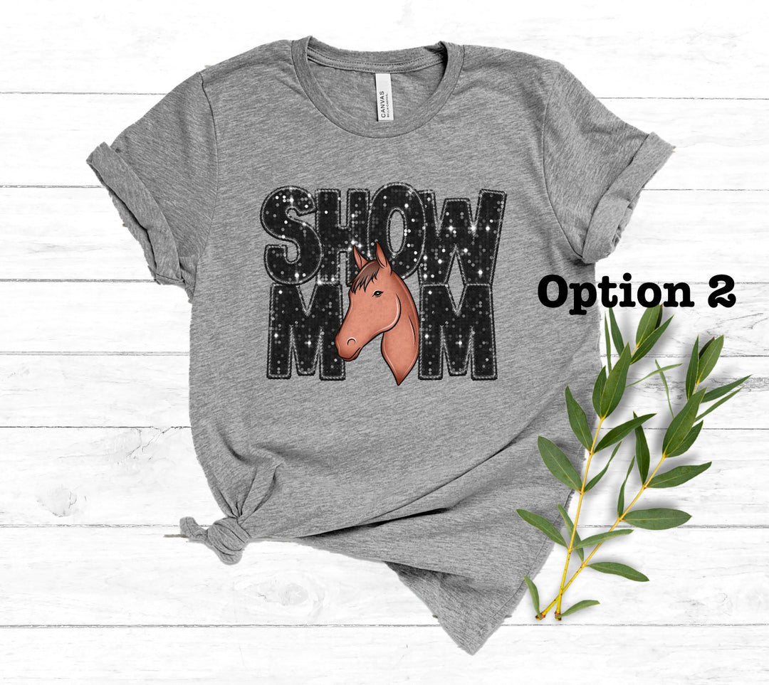 Show Mom with Horse Faux Glitter DTF Print