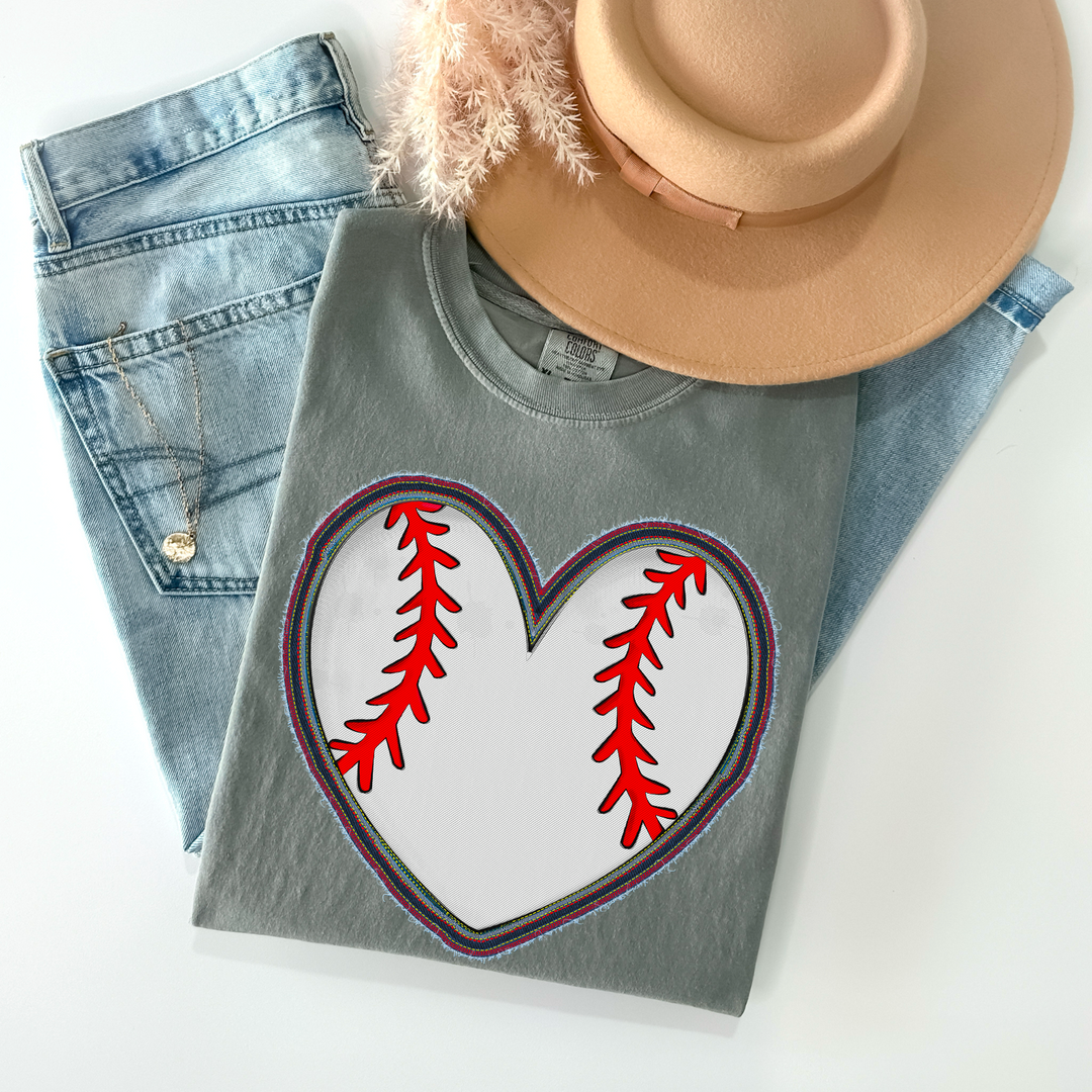 Faux Stitched Baseball Heart DTF Print