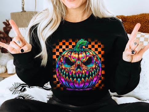 Neon Scary Pumpkin DTF Print