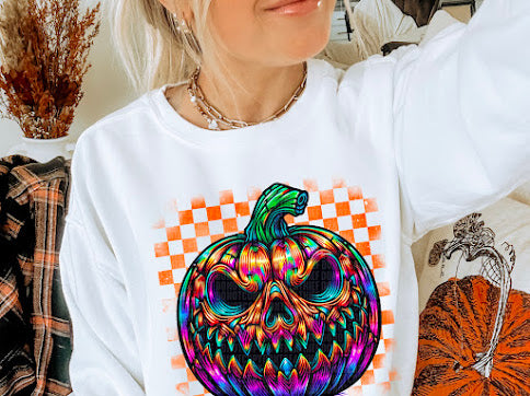 Neon Scary Pumpkin DTF Print