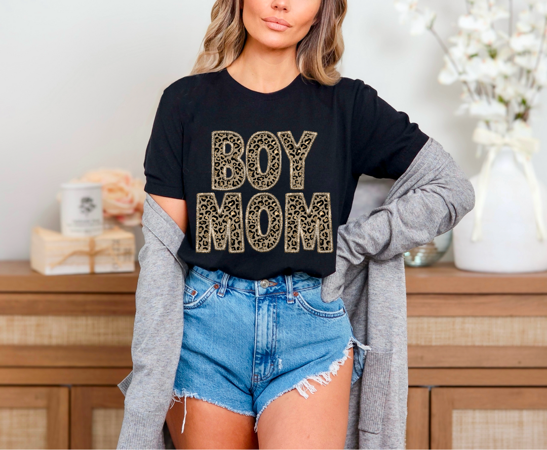 Boy Mom Leopard Faux Embroidery DTF Print