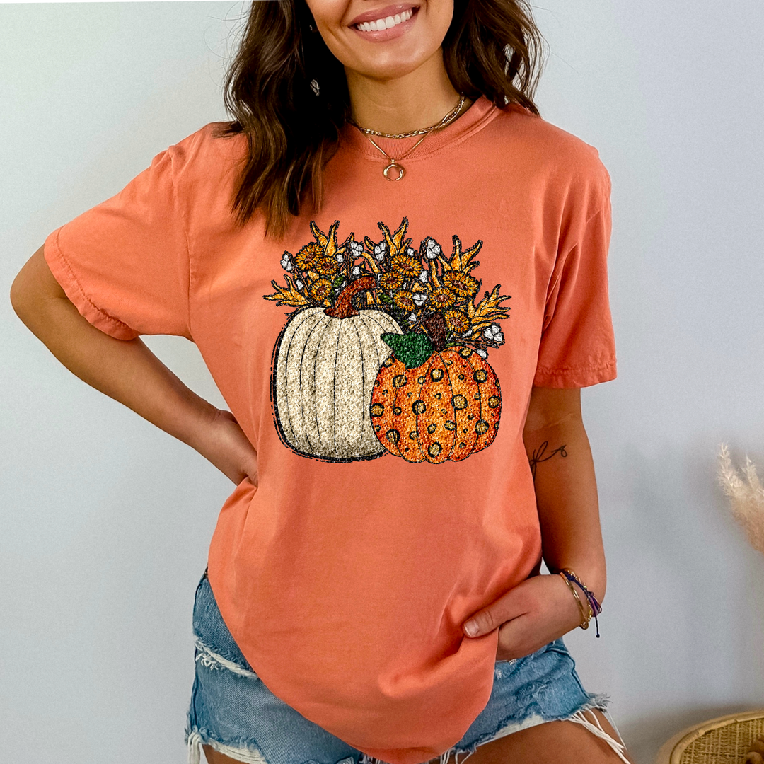 Sequin Pumpkin And Sunflowers DTF Print