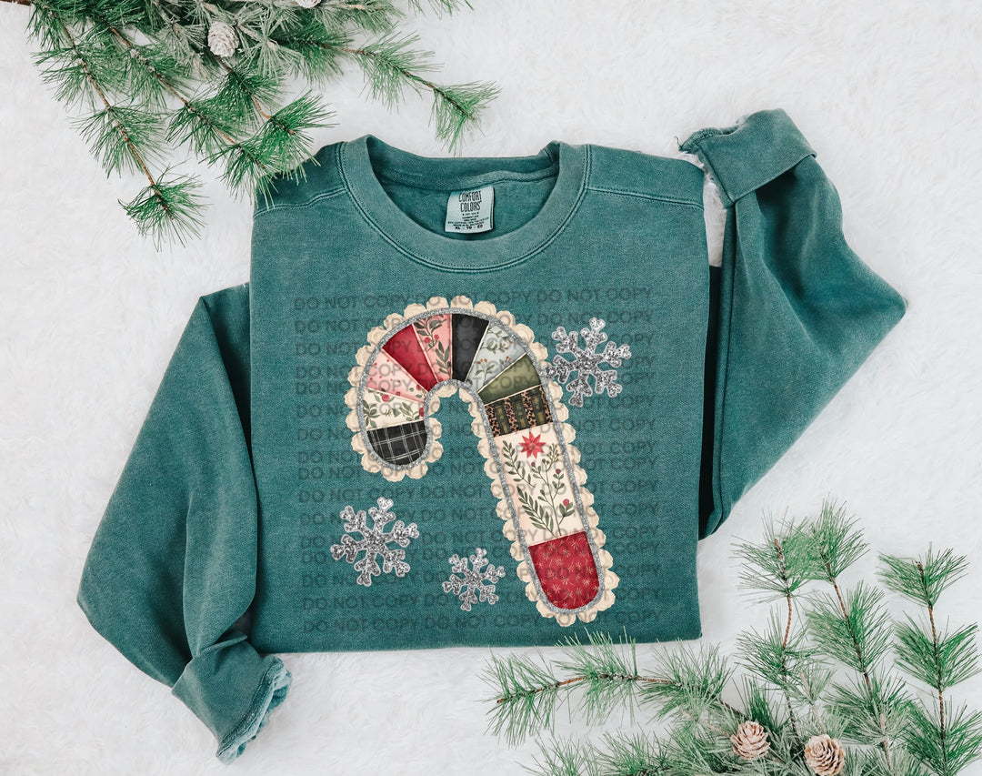 Patchwork Candy Cane DTF Print