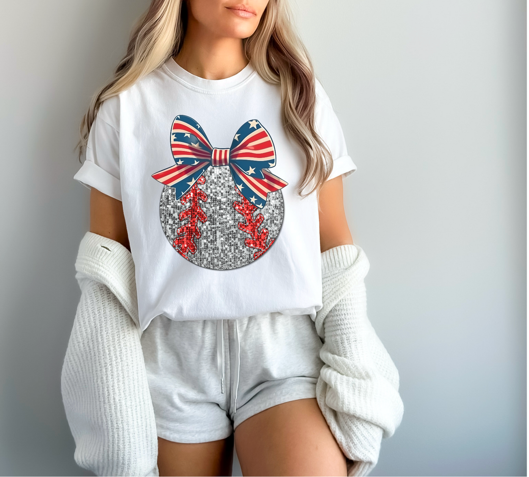 Faux Glitter Patriotic Sports Bow DTF Print