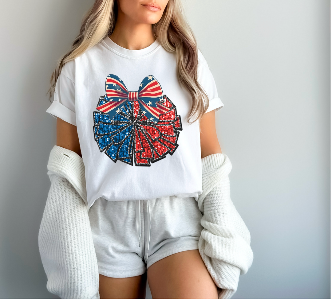 Faux Glitter Patriotic Sports Bow DTF Print