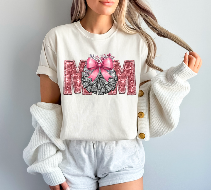 Sports Mom Bow with Flowers Faux Glitter DTF Print