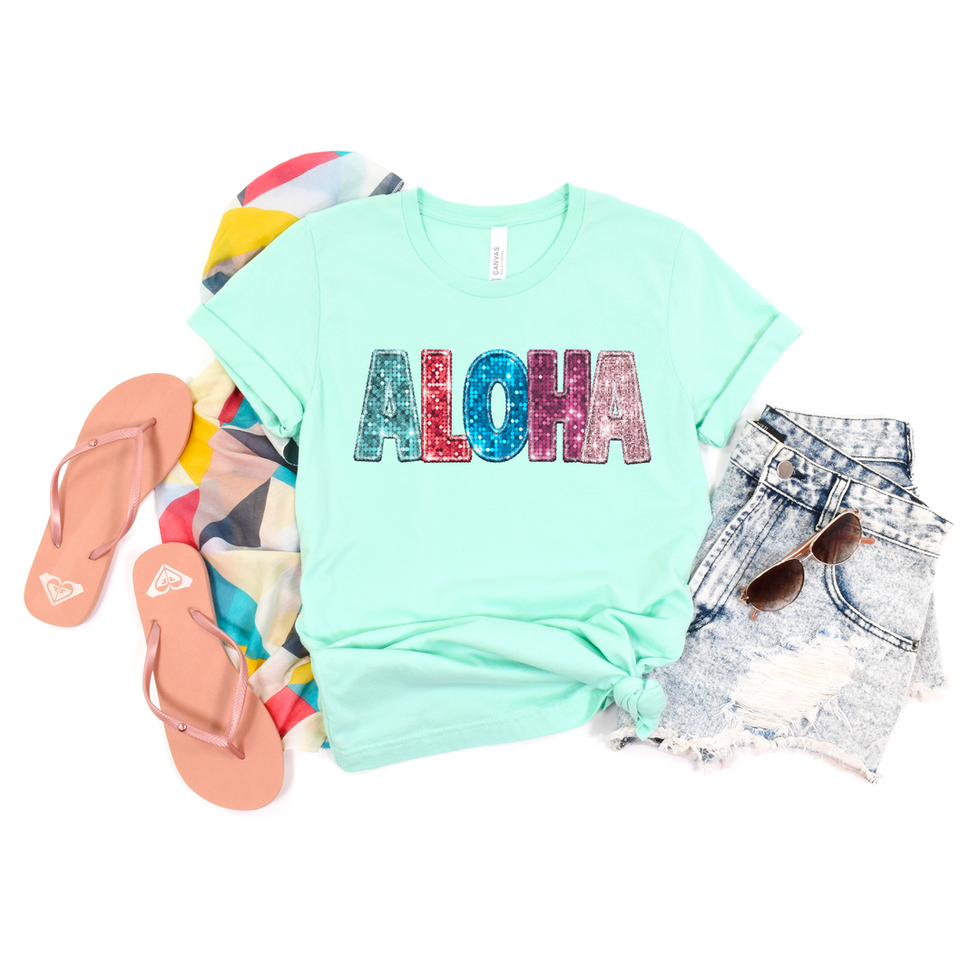 Aloha Faux Glitter DTF Print