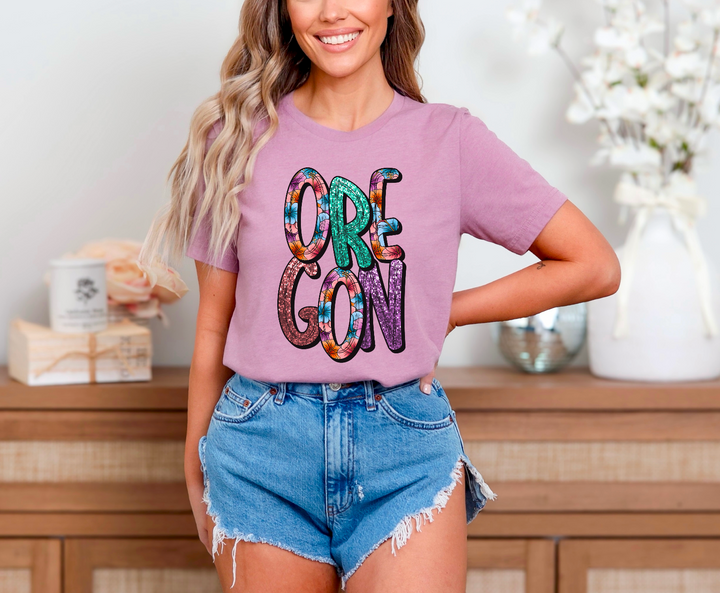 Tropical Faux Glitter States DTF Print