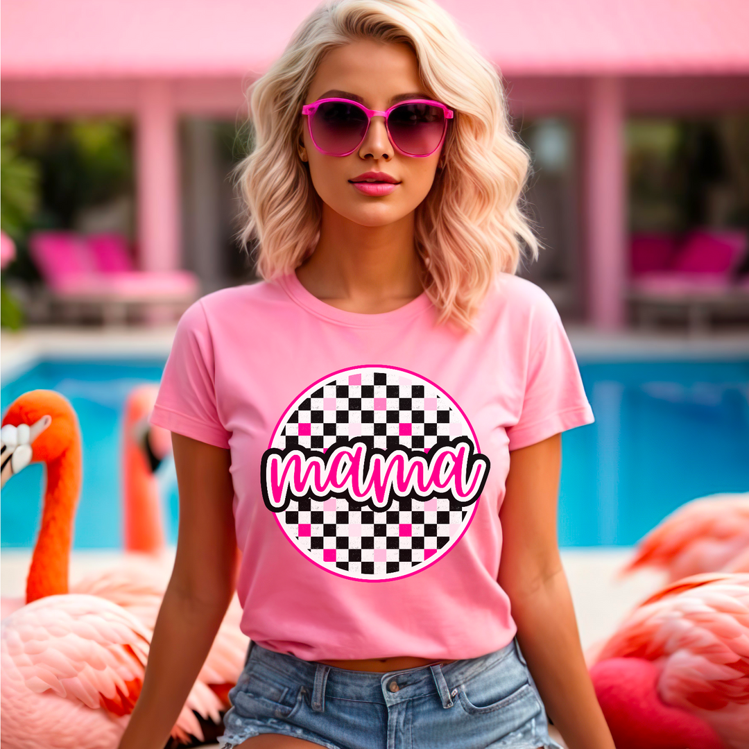 Mama Pink Checkered Circle DTF Print