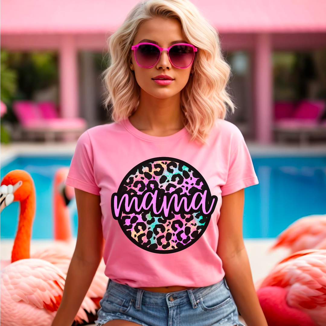 Mama Rainbow Leopard Circle DTF Print