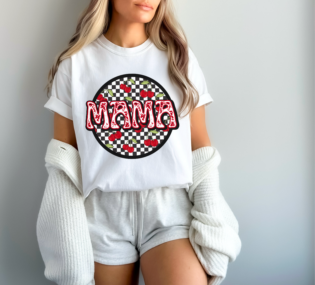 Stamped Mama Cherry Circle DTF Print