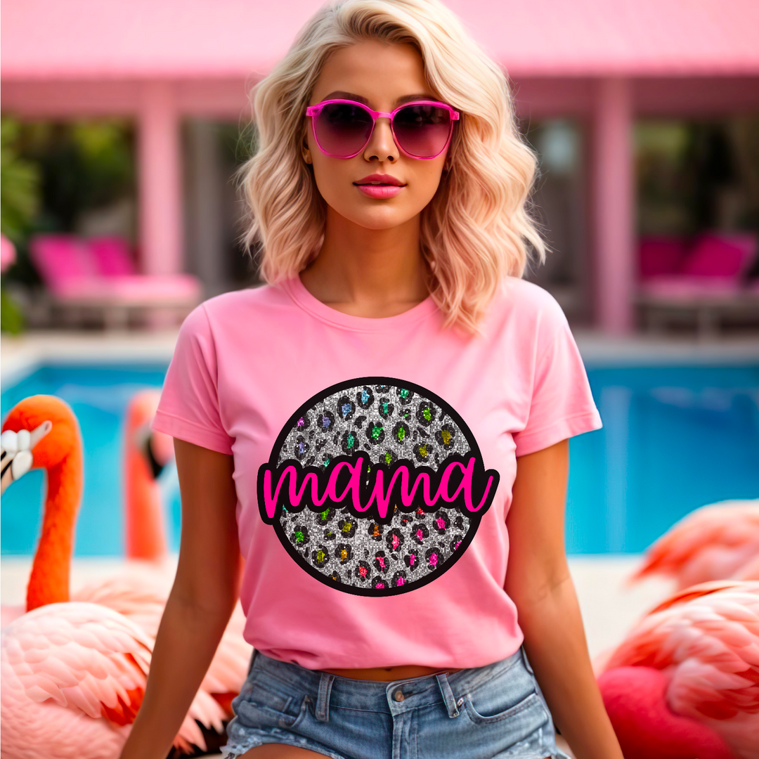 Mama Pink Leopard Circle DTF Print