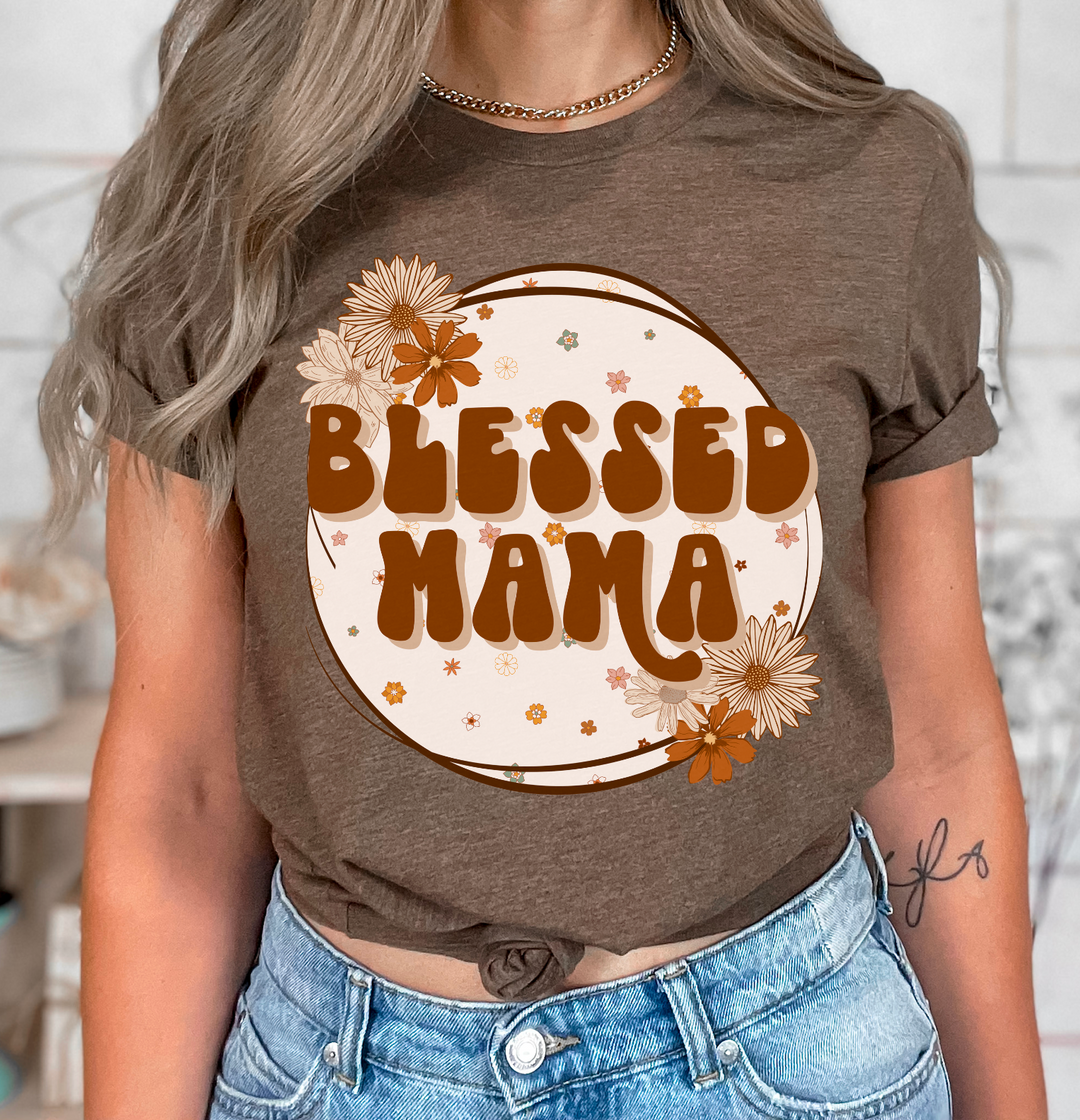 Blessed Mama Tan Floral Circle DTF Print