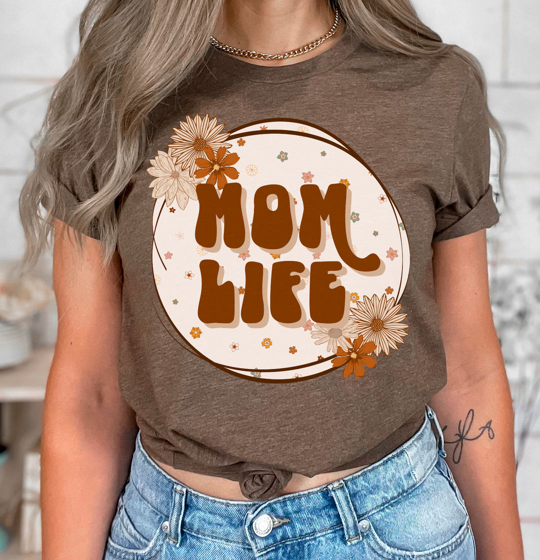 Mom Life Tan Floral Circle DTF Print