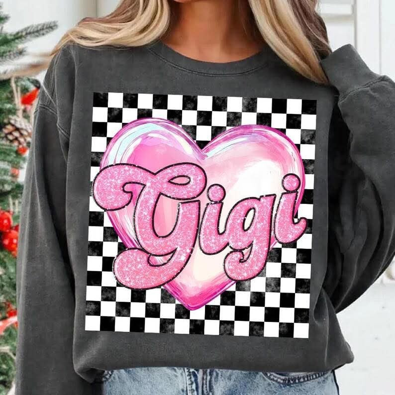 Checkered Print With Pink Heart Names DTF Print