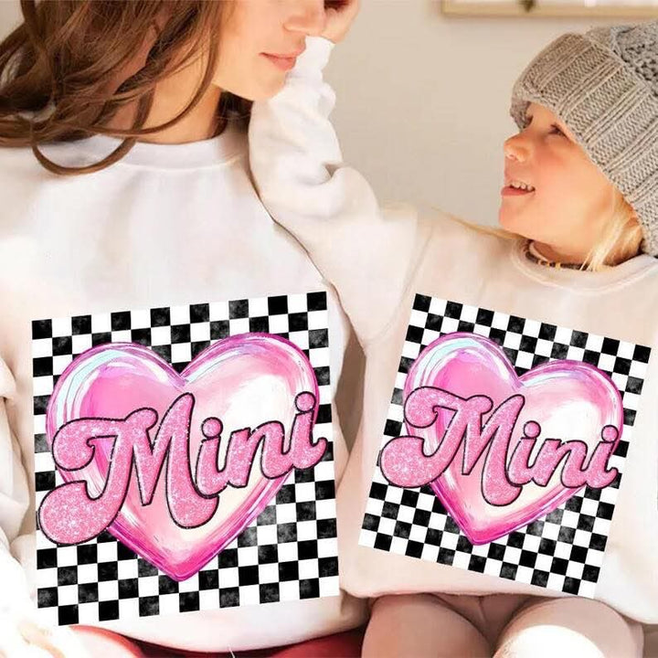 Checkered Print With Pink Heart Names DTF Print