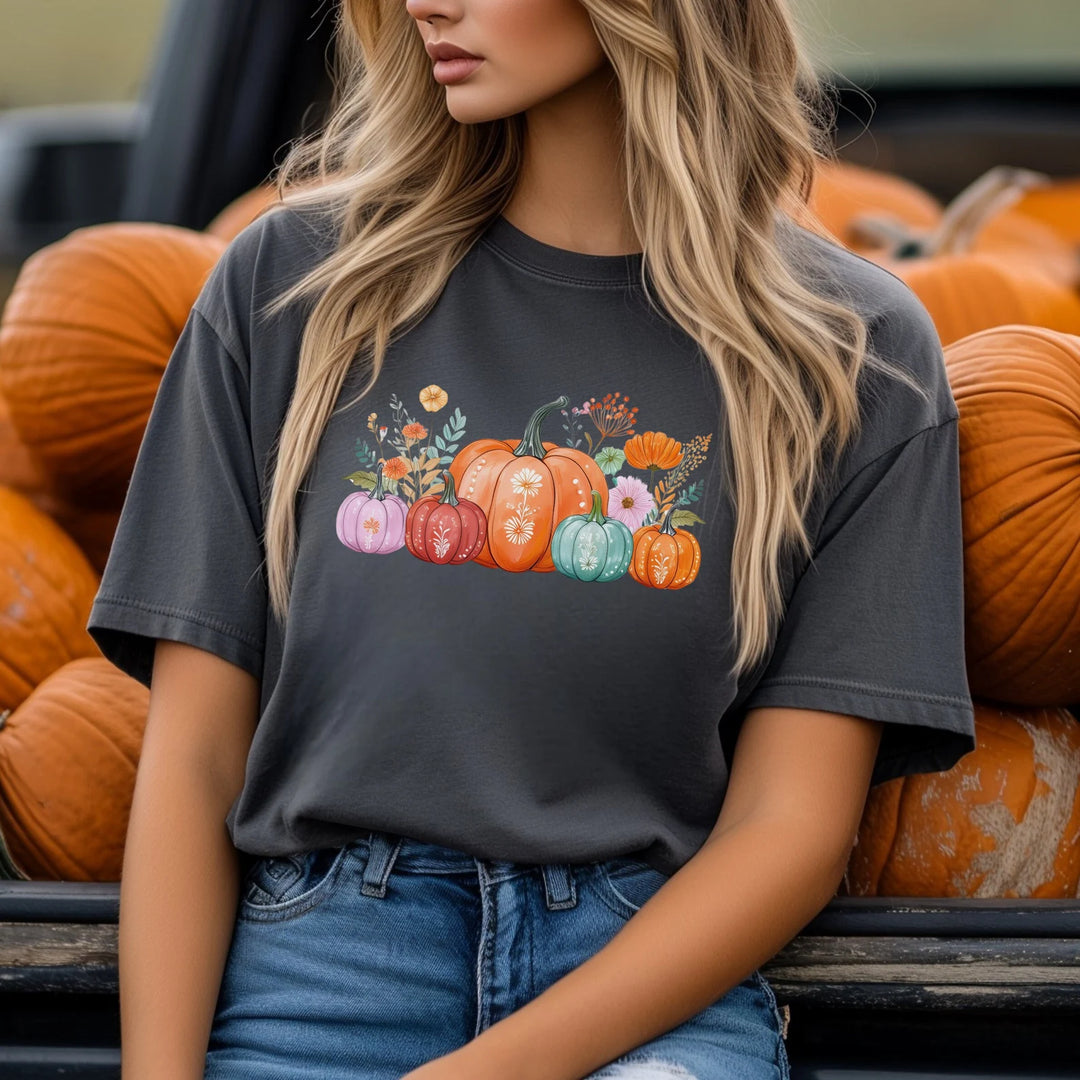 Pastel Pumpkins & Flowers DTF Print