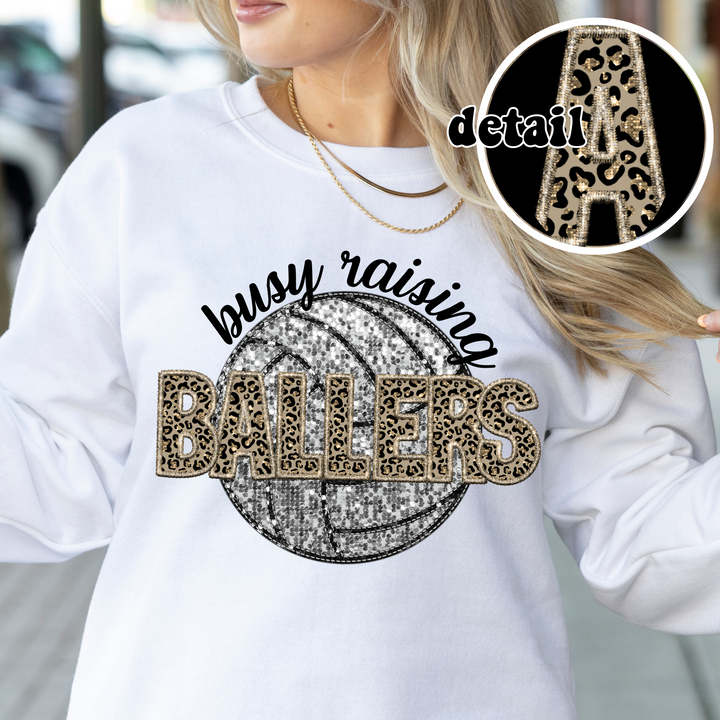 Busy Raising Ballers Leopard Faux Embroidery DTF Print