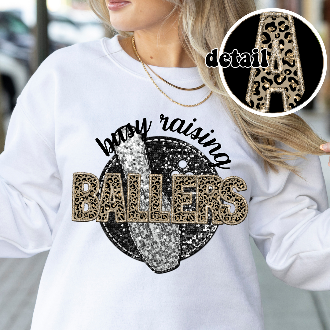 Busy Raising Ballers Leopard Faux Embroidery DTF Print