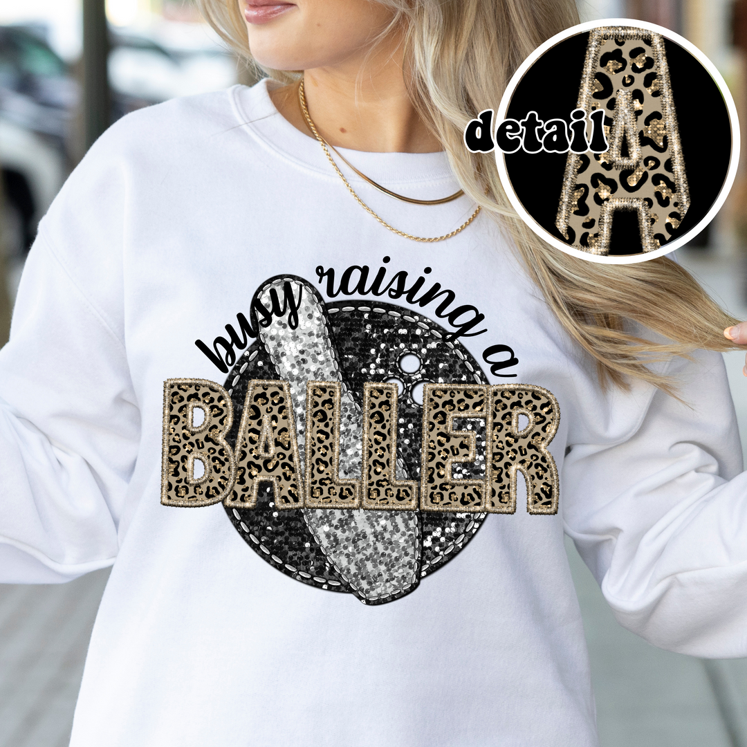 Busy Raising A Baller Leopard Faux Embroidery DTF Print