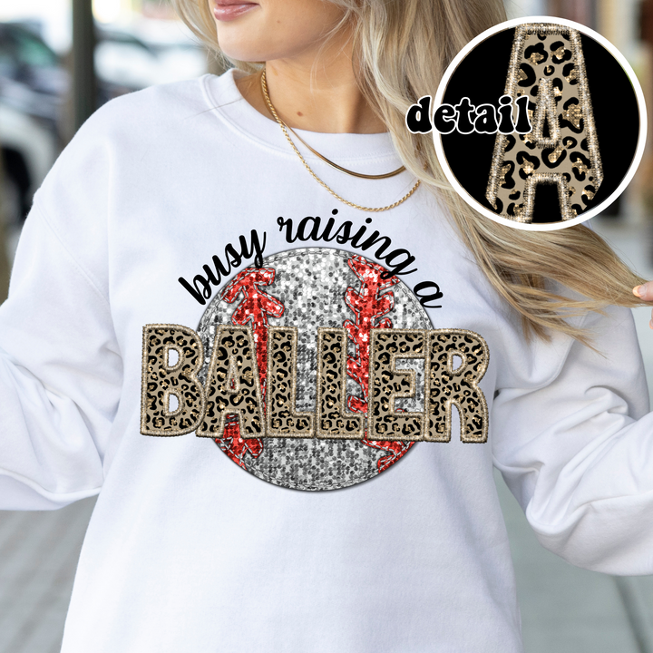 Busy Raising A Baller Leopard Faux Embroidery DTF Print