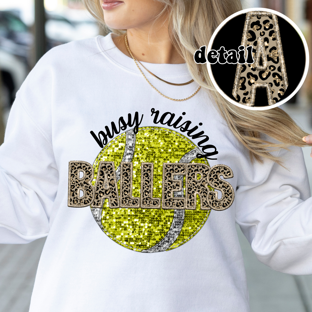 Busy Raising Ballers Leopard Faux Embroidery DTF Print