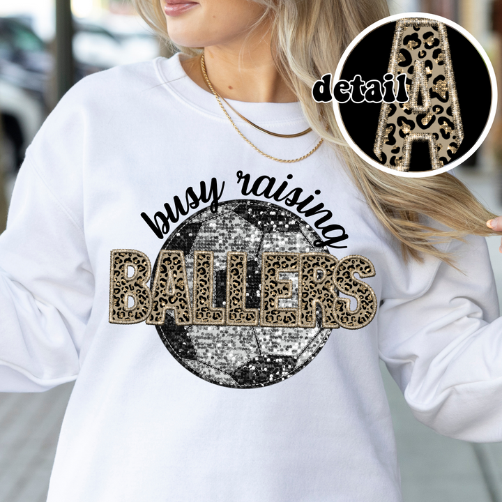 Busy Raising Ballers Leopard Faux Embroidery DTF Print