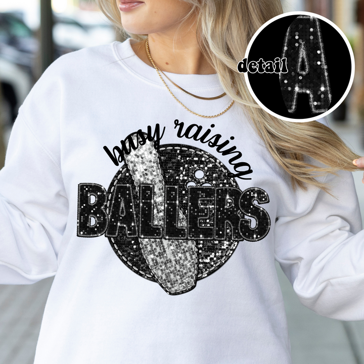 Busy Raising Ballers Black Faux Glitter  DTF Print