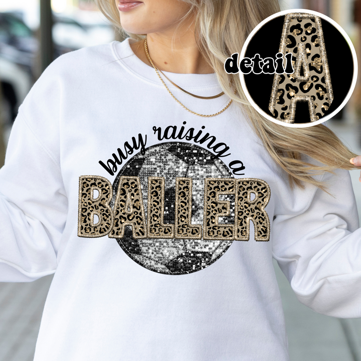 Busy Raising A Baller Leopard Faux Embroidery DTF Print