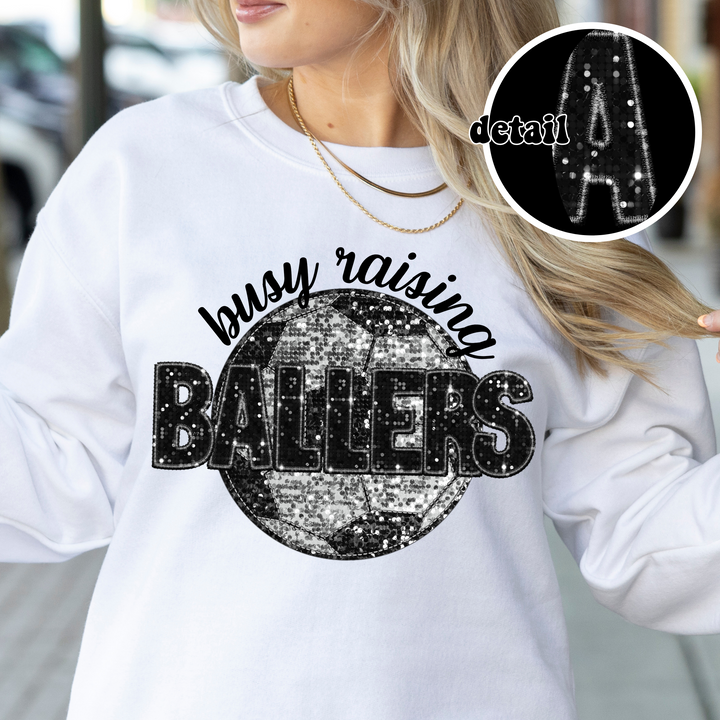 Busy Raising Ballers Black Faux Glitter  DTF Print