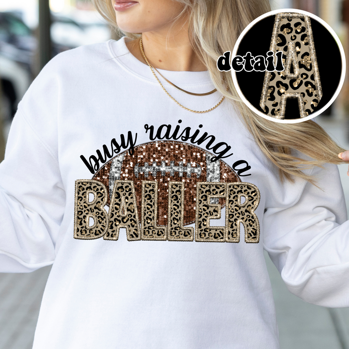 Busy Raising A Baller Leopard Faux Embroidery DTF Print