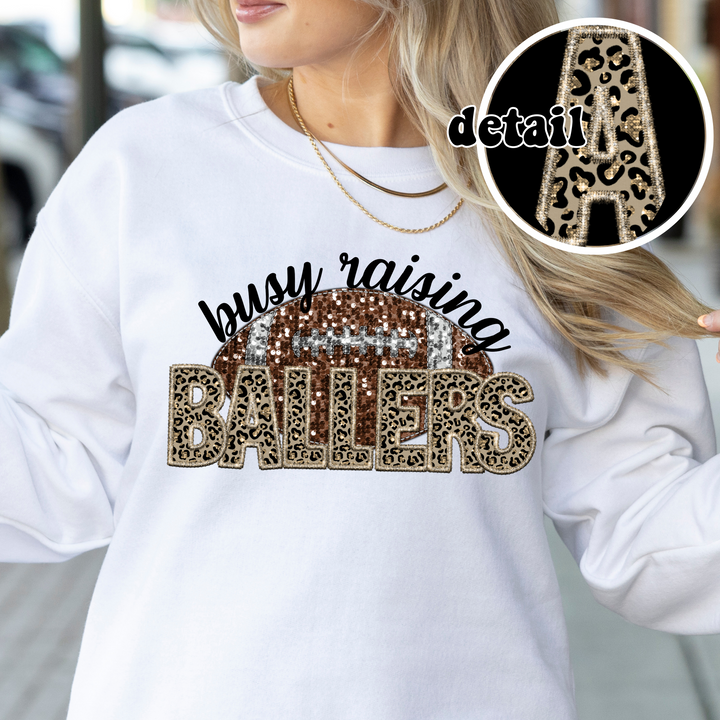 Busy Raising Ballers Leopard Faux Embroidery DTF Print