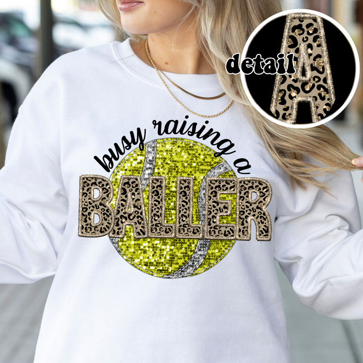 Busy Raising A Baller Leopard Faux Embroidery DTF Print