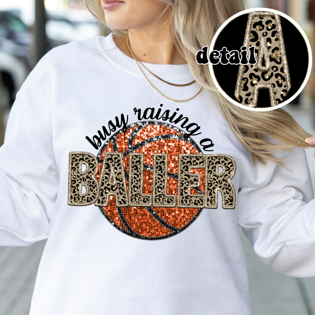 Busy Raising A Baller Leopard Faux Embroidery DTF Print