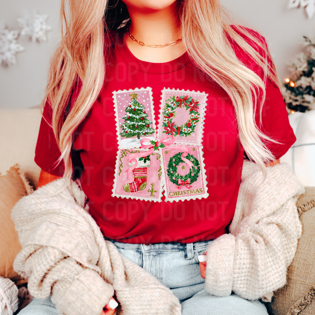 Pink Christmas Stamps DTF Print