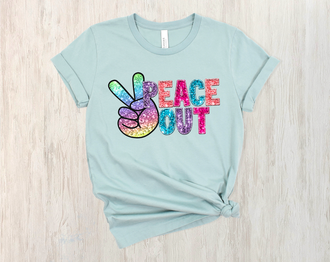 Peace Out Faux Glitter DTF Print