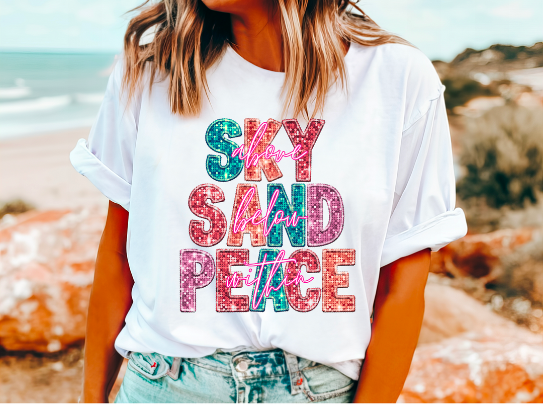 Sky Above Sand Below Peace Within Faux Glitter DTF Print