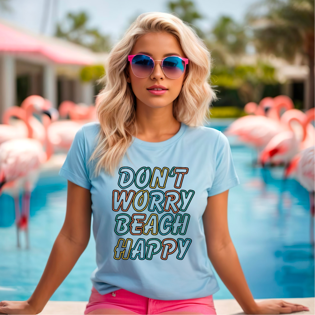 Don’t Worry Beach Happy Outline DTF Print