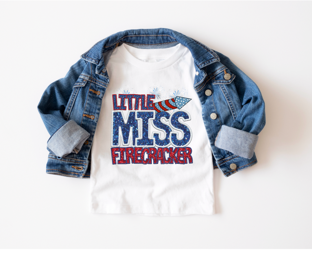 Little Miss Firecracker Faux Glitter DTF Print