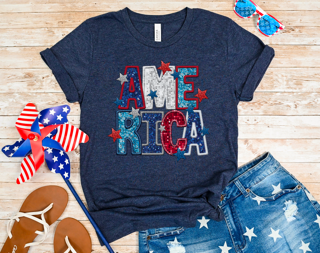 America Stars Faux Glitter DTF Print