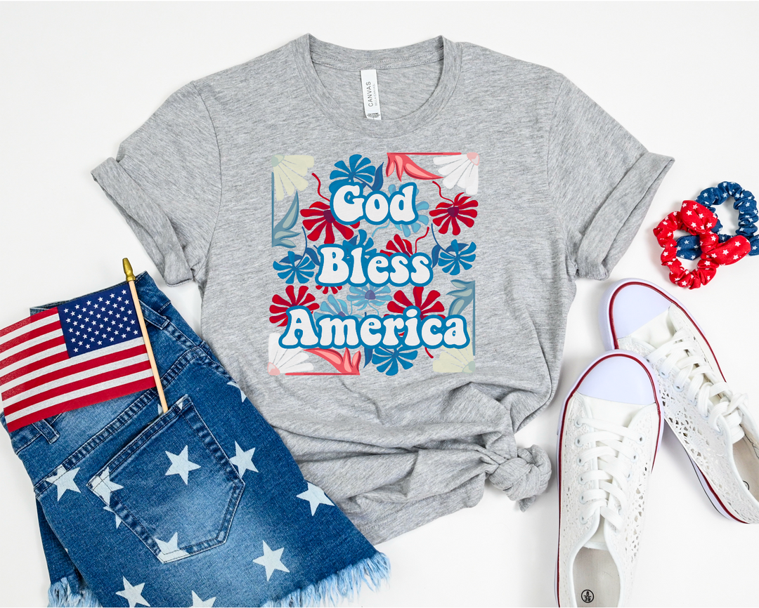 God Bless America Patriotic Floral DTF Print