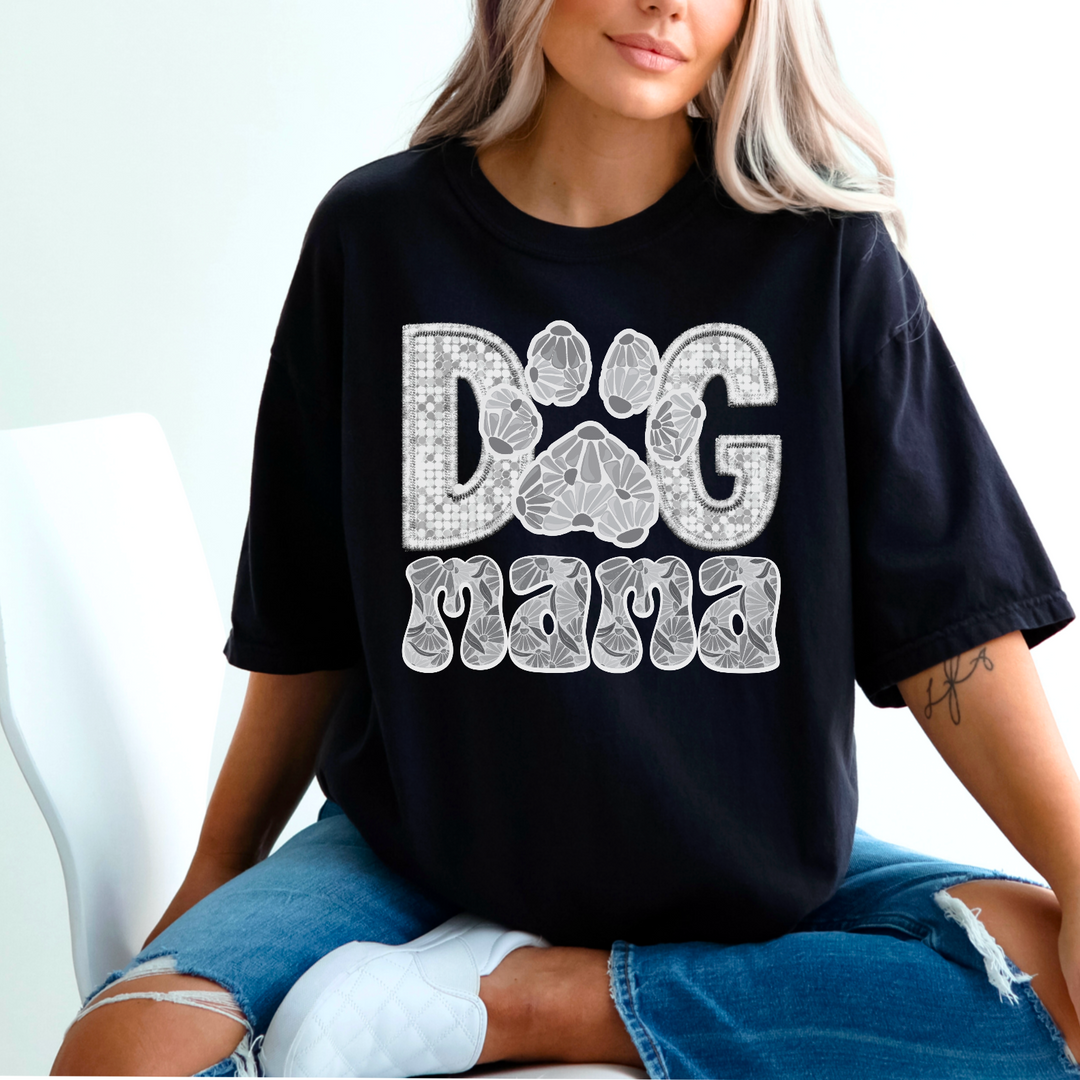 Dog Mama Faux Glitter Silver DTF Print