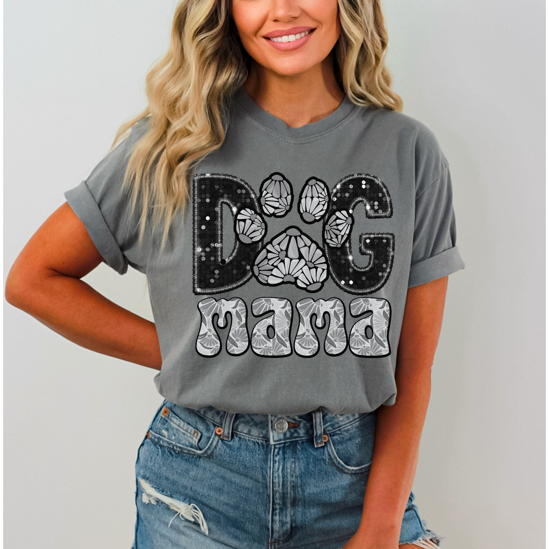 Dog Mama Faux Glitter Black DTF Print