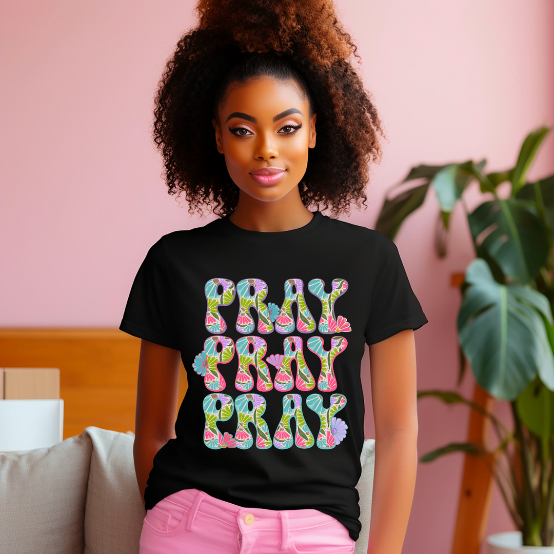 Pray Floral Stacked Color Outline DTF Print